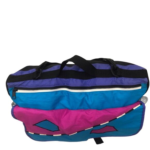 Y2K 90s 80s Vintage Bright Turquoise Black Pink Nylon Messenger Style Book Bag - Picture 3 of 16
